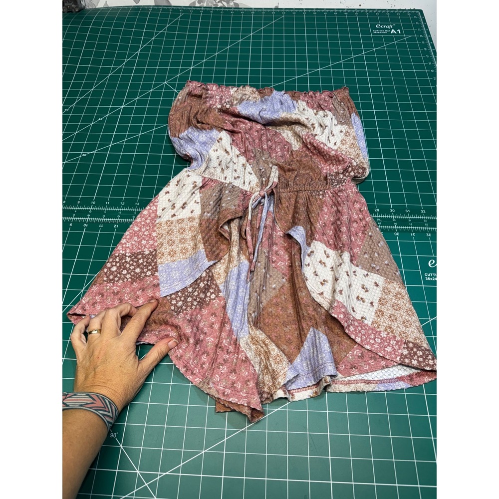 Pink Lily Women Strapless Patchwork Floral Waffle Knit Romper Pink Purple Small